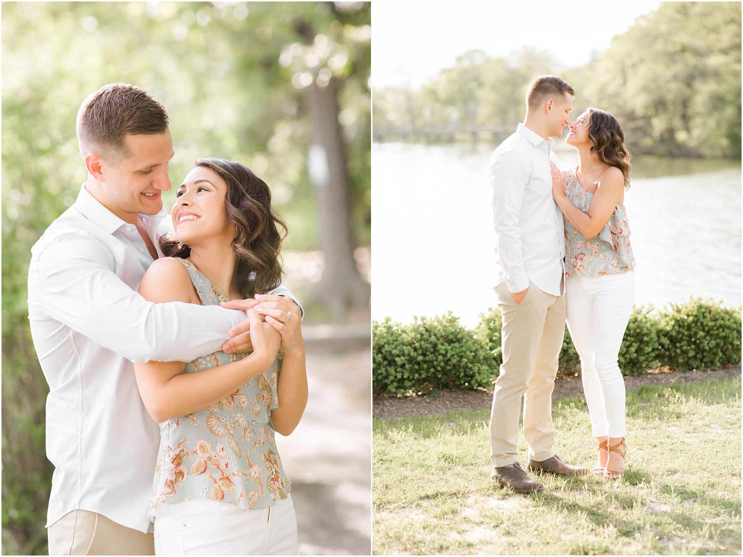 Engaged couple on a bridge in Spring Lake NJ by Spring Lake Wedding Photographer