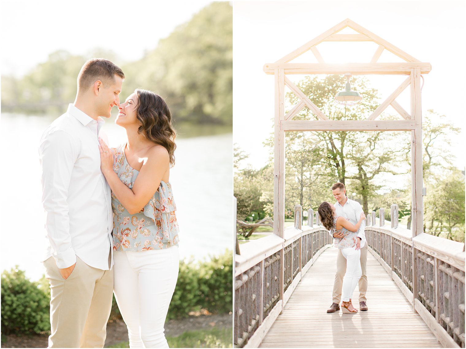 Engaged couple on a bridge in Spring Lake NJ by Spring Lake Wedding Photographer