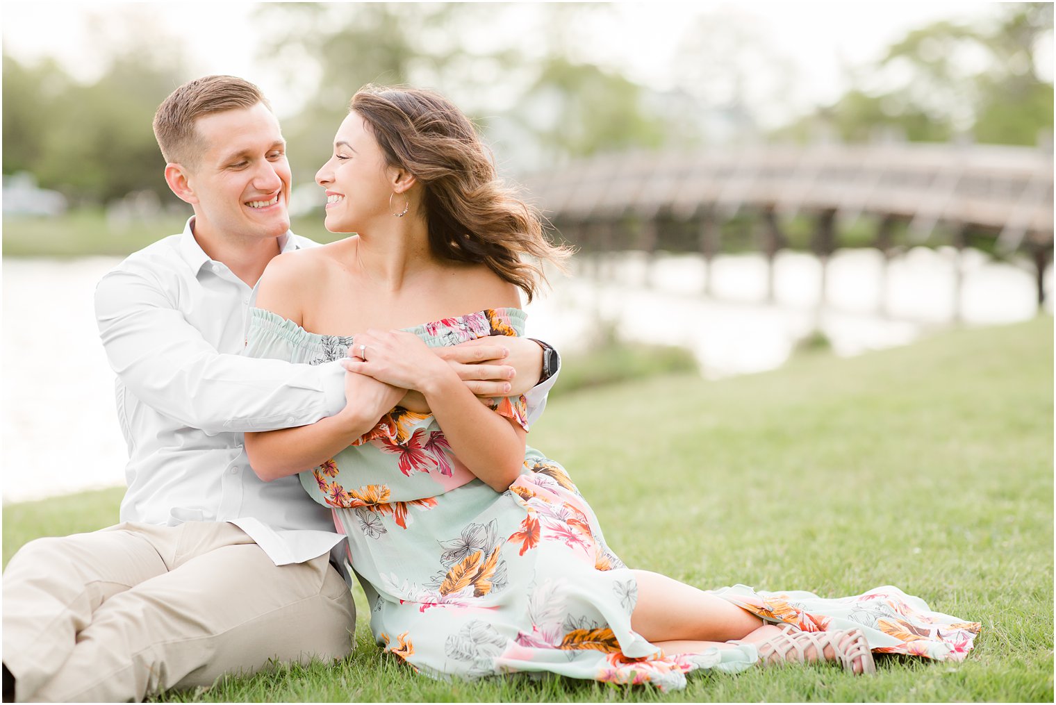 Engagement photos of couple at Divine Park by Spring Lake Wedding Photographer