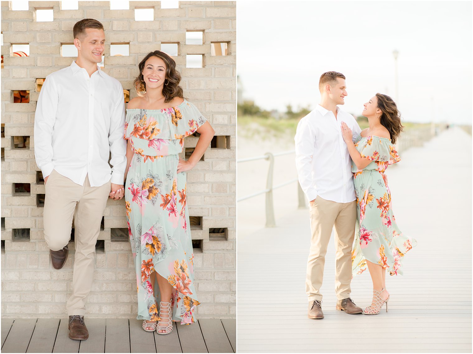 Engagement photos on the boardwalk by Spring Lake Wedding Photographer