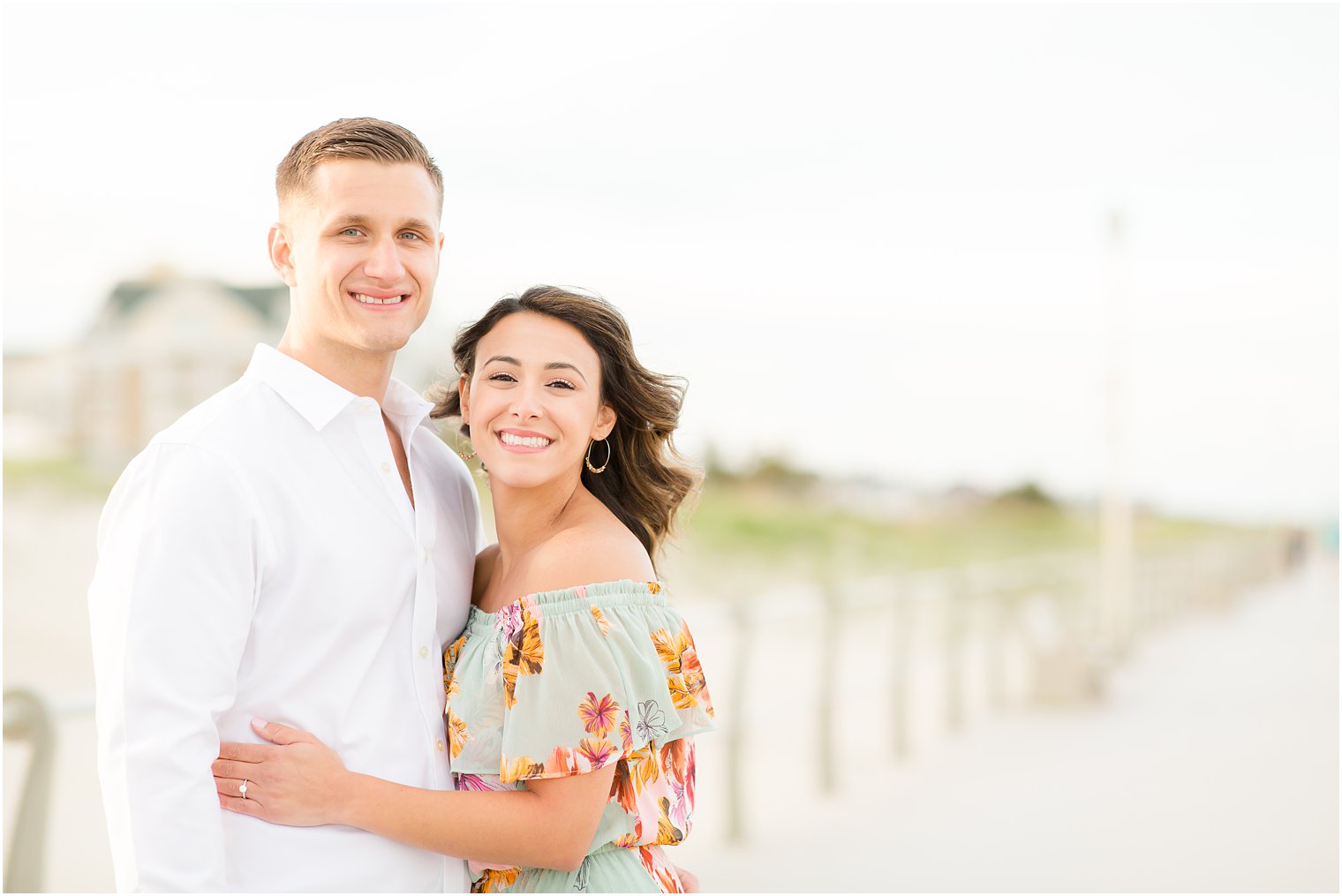 Engagement photos on the boardwalk by Spring Lake Wedding Photographer