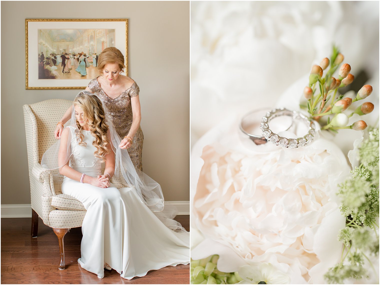 bride getting her veil put on by her mother at Indian Trail Club Wedding