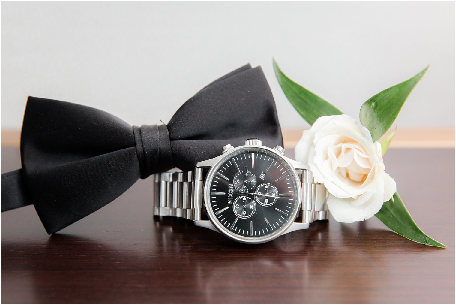 groom's watch, boutonniere, and bow tie for Indian Trail Club Wedding
