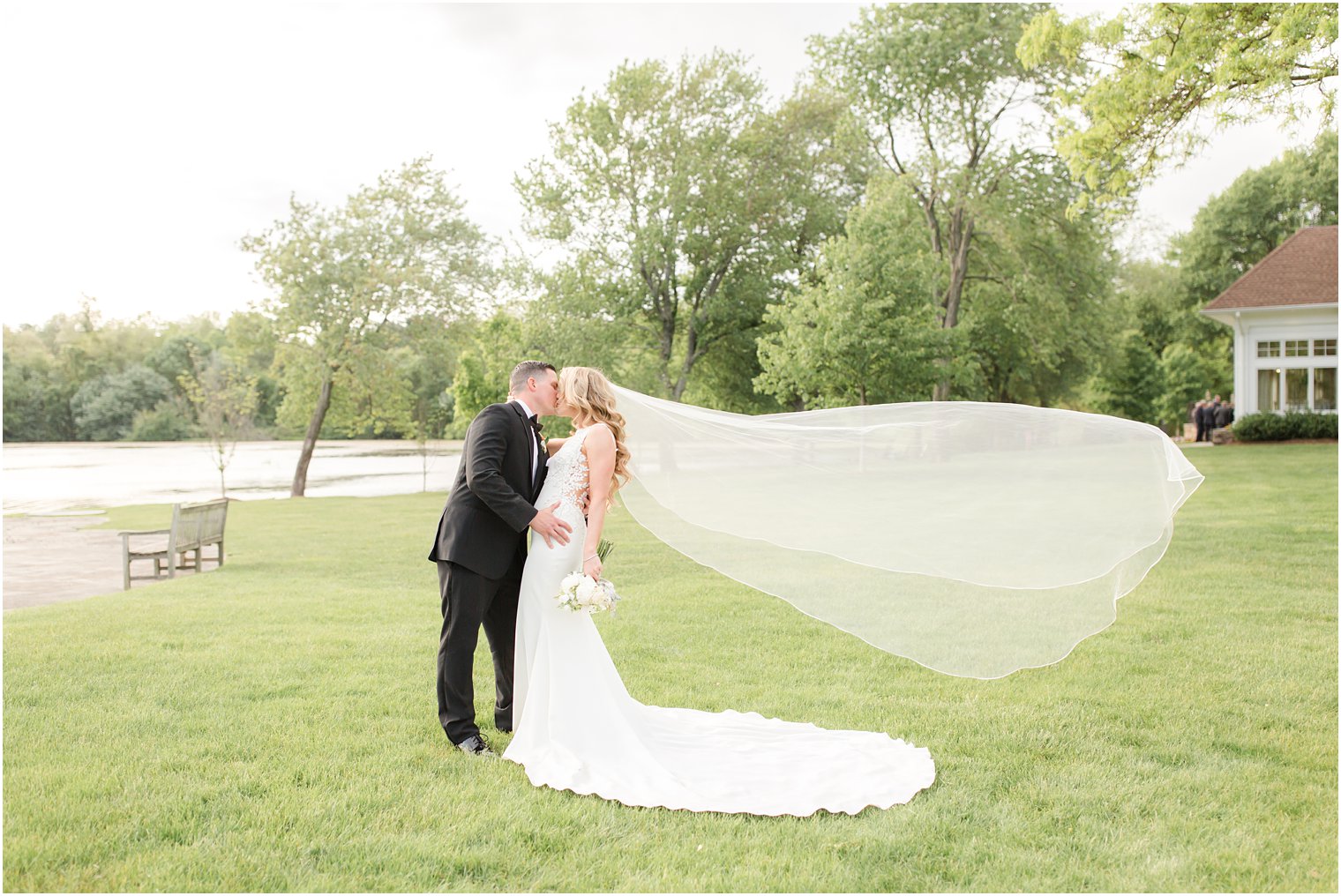 flowing veil wedding portrait at Indian Trail Club in Franklin Lakes, NJ