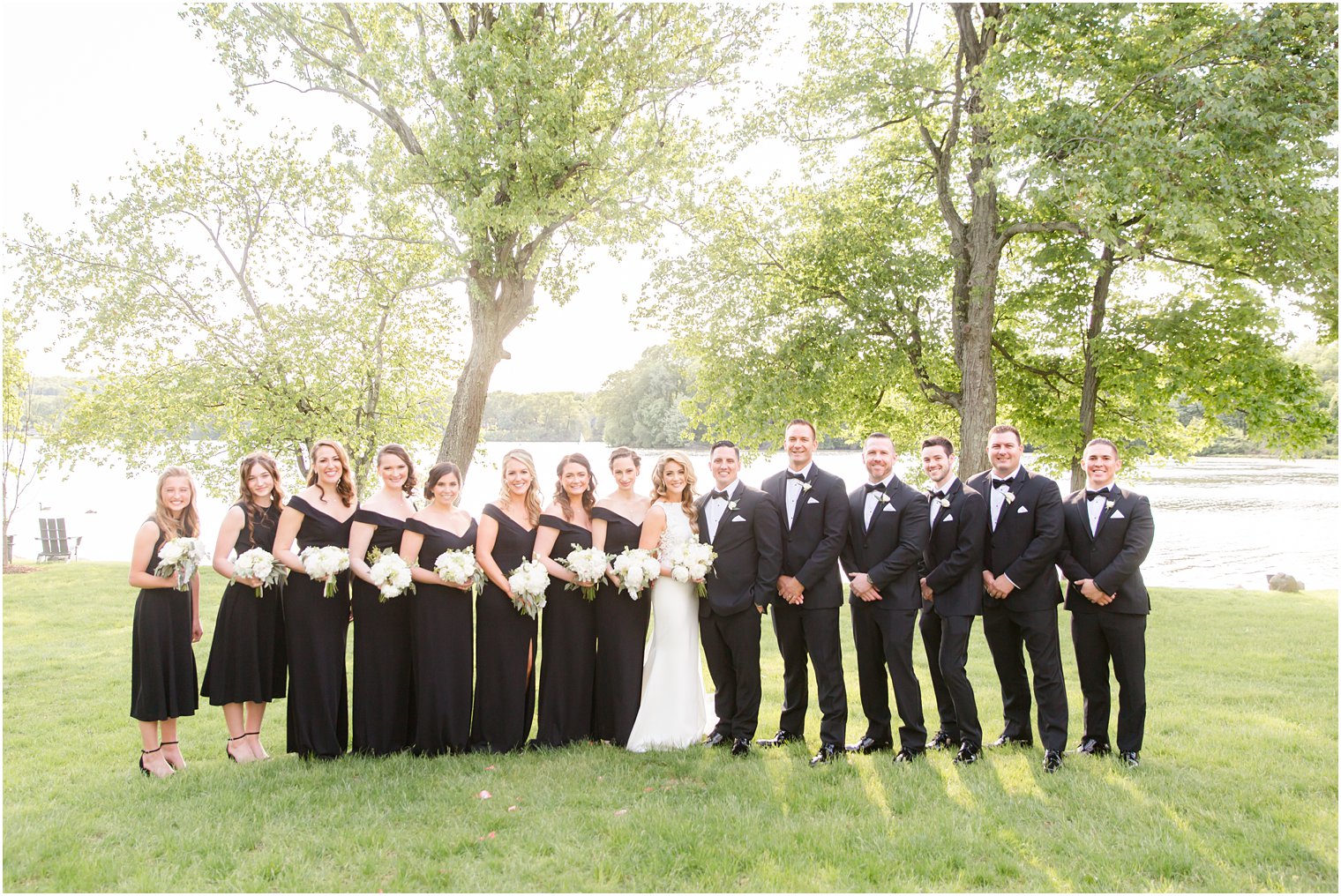 classic wedding party in black tie