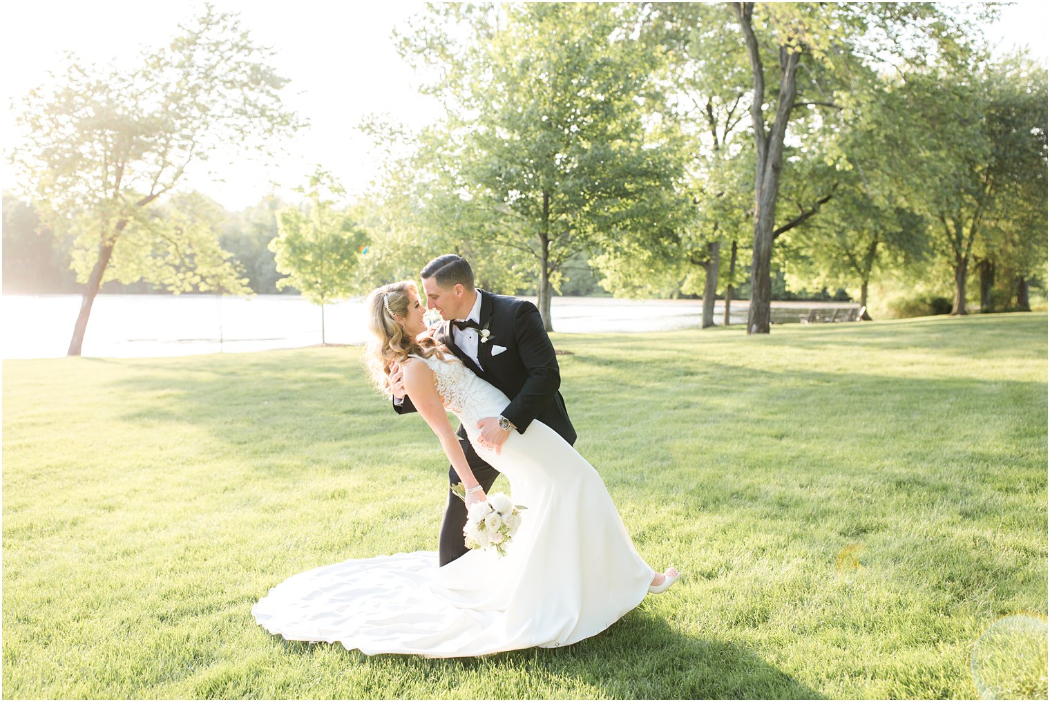 groom dipping his bride at Indian Trail Club in Franklin lakes NJ