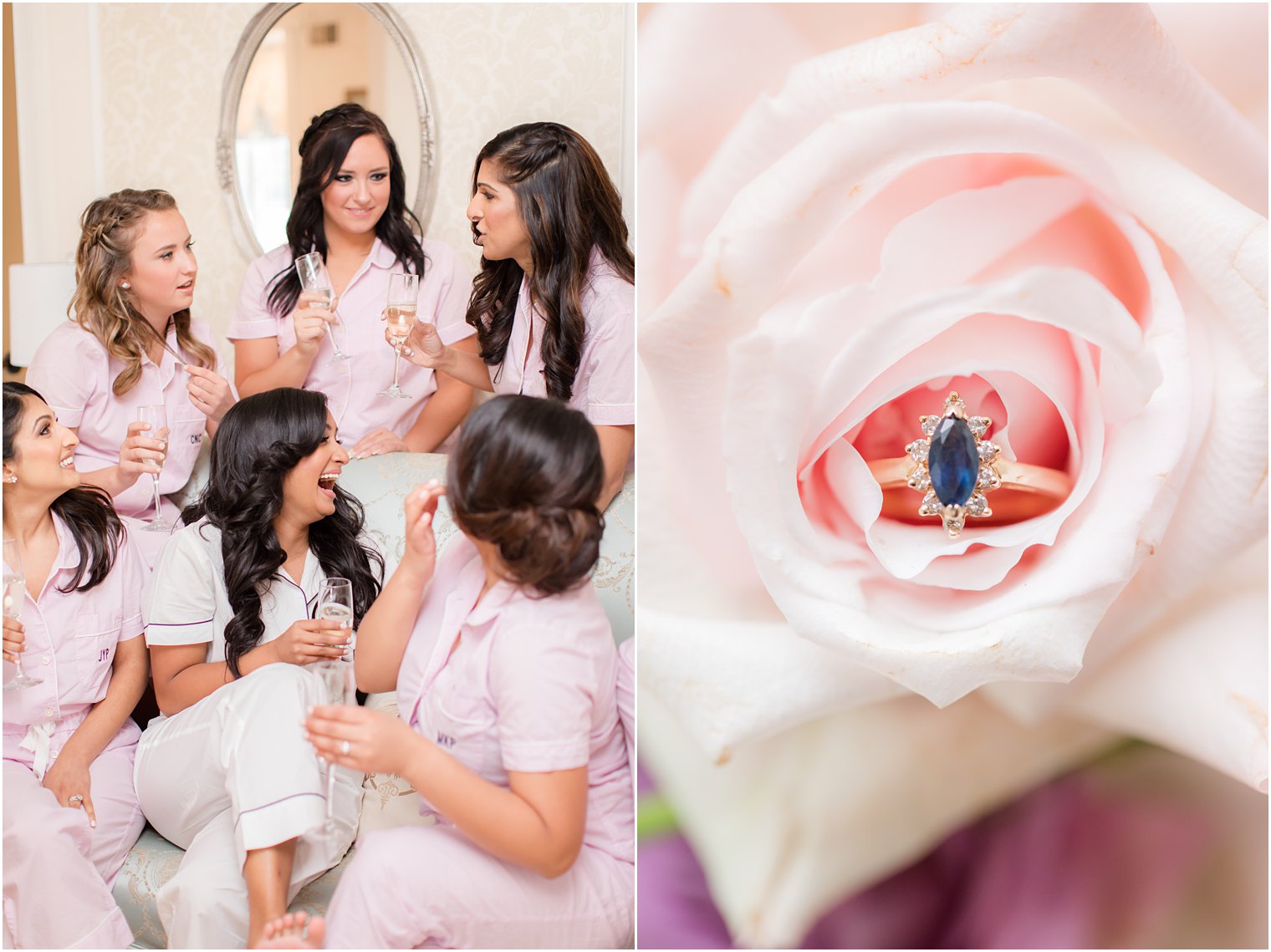 Bridesmaids toasting on wedding day in their pajamas