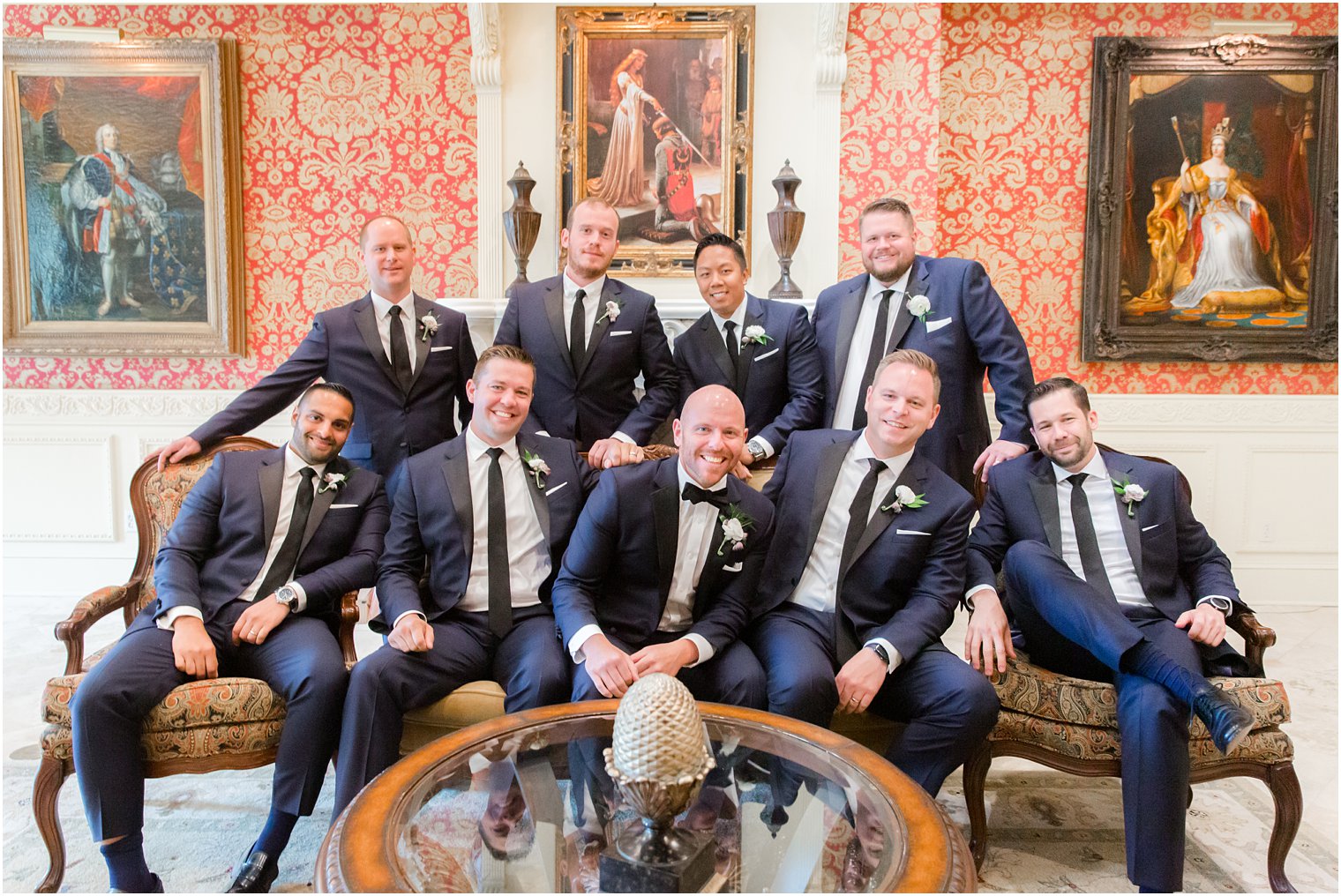 groom and groomsmen getting ready in groom's lounge of The Ashford Estate