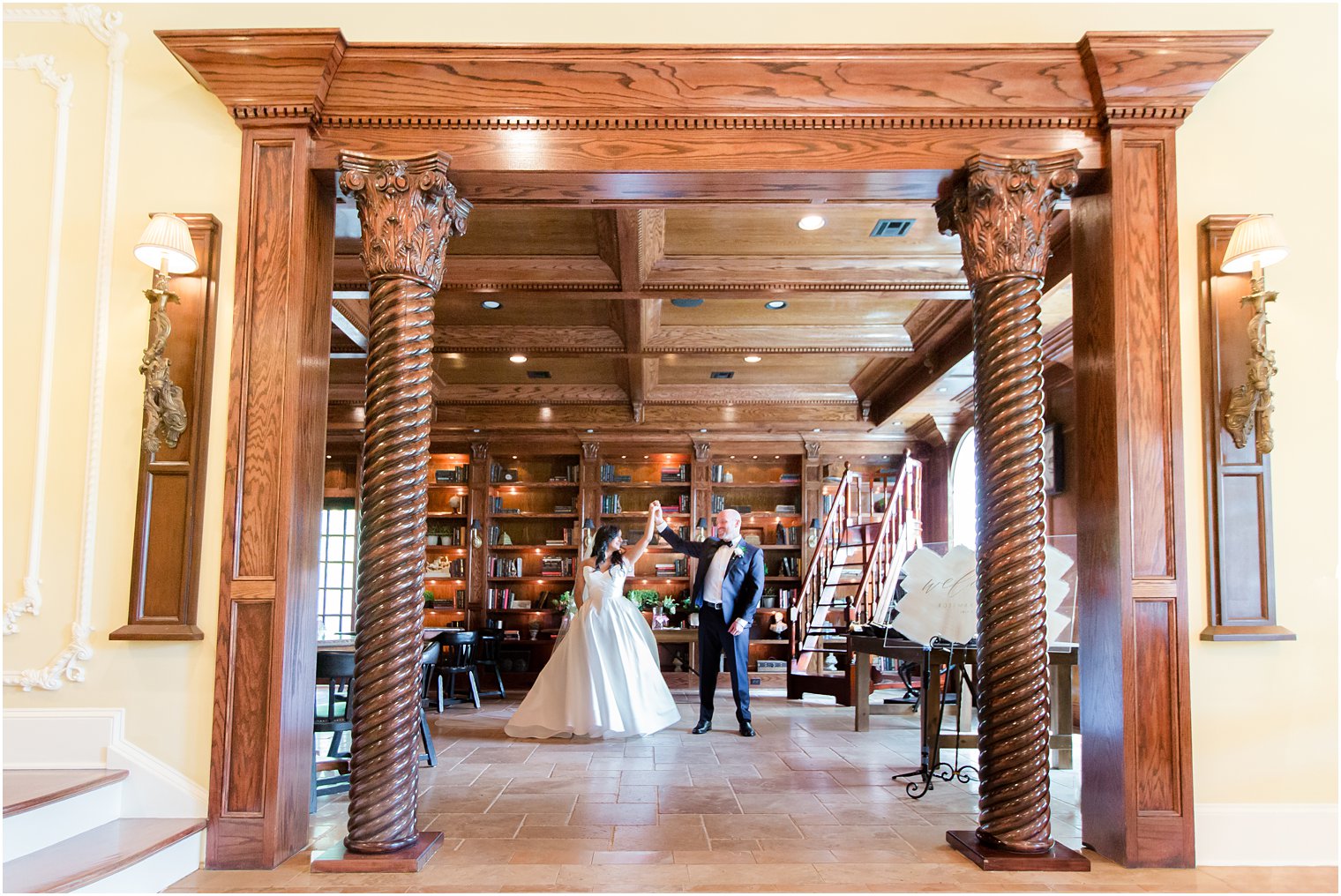 Wedding portrait in the library at The Ashford Estate