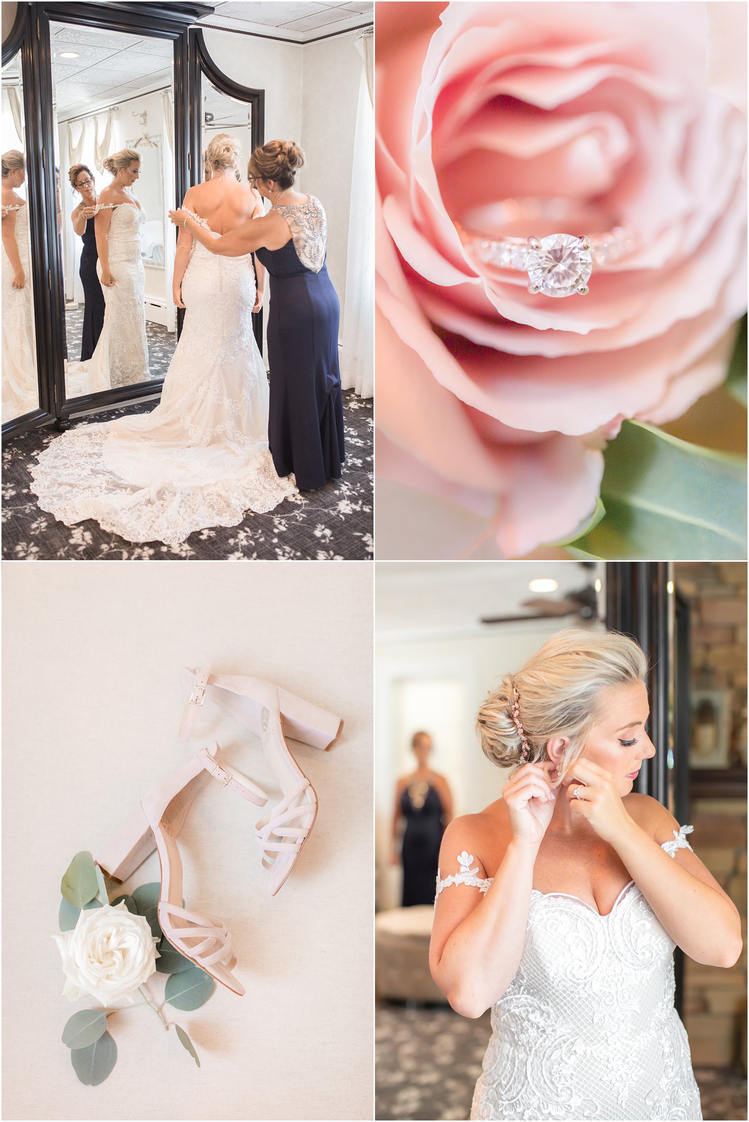 Bride getting ready with her mother in bridal suite at The English Manor in Ocean, NJ