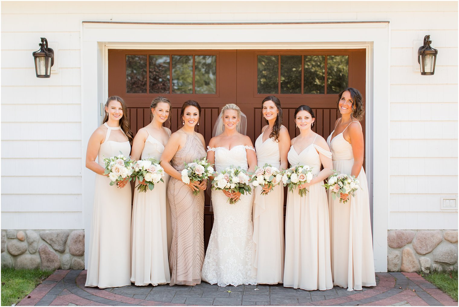 Bridal party wearing mismatched dresses The English Manor in Ocean, NJ