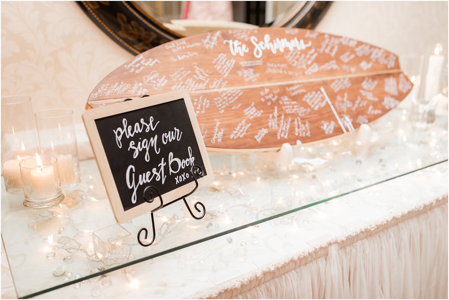 Custom guest book in wood at The English Manor in Ocean, NJ