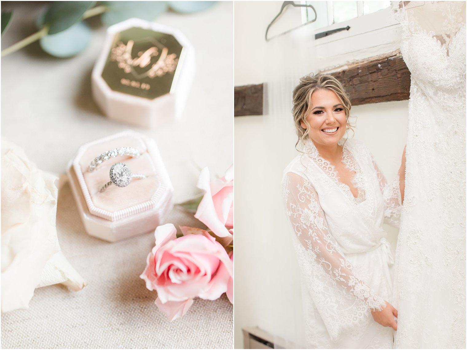 Bride's diamond ring and wedding band at Olde Mill Inn