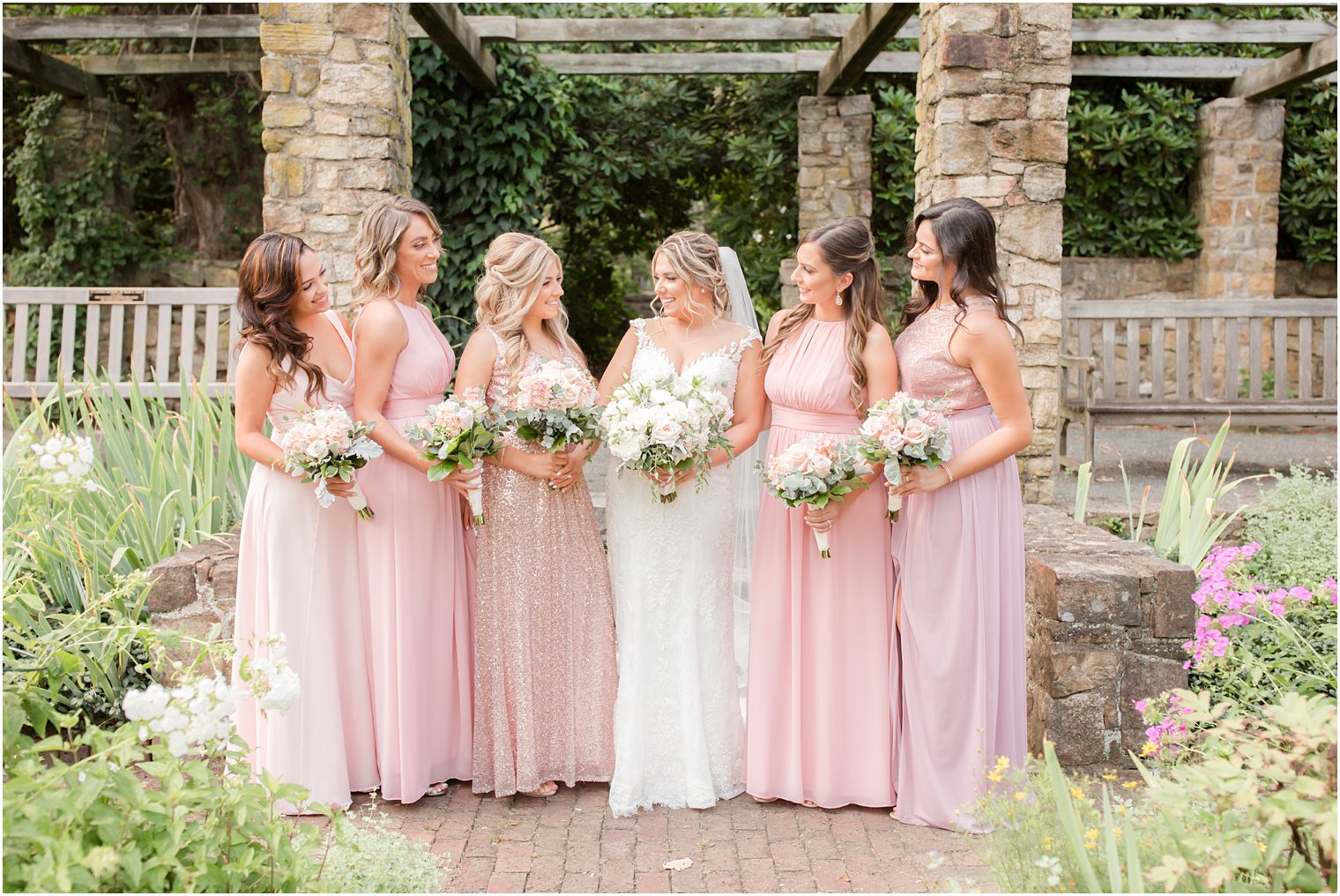 Mismatched pink bridesmaid dresses
