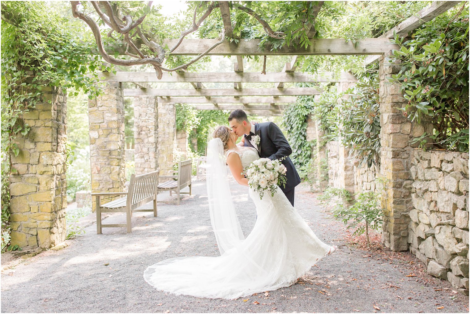 Romantic bride and groom photos at Cross Estate Gardens