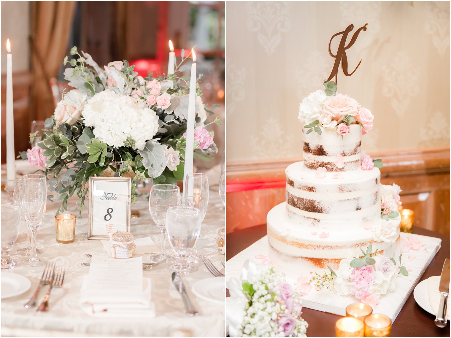 Wedding reception and cake at the Grain House at the Olde Mill Inn in Basking Ridge, NJ