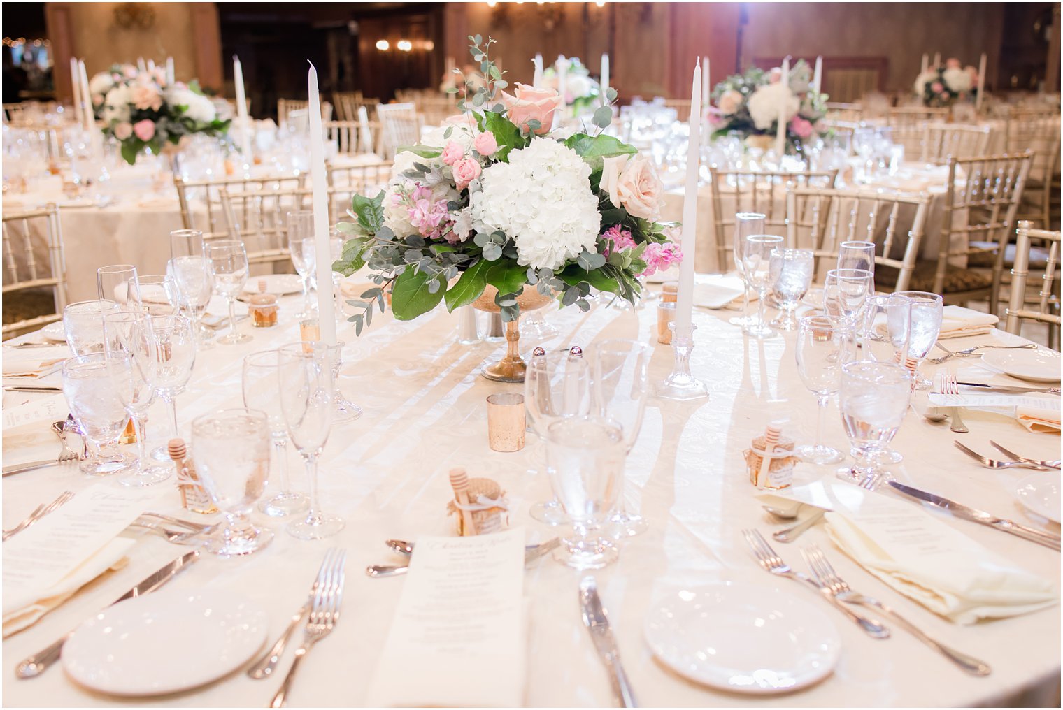 Wedding center pieces at the Grain House at the Olde Mill Inn in Basking Ridge, NJ