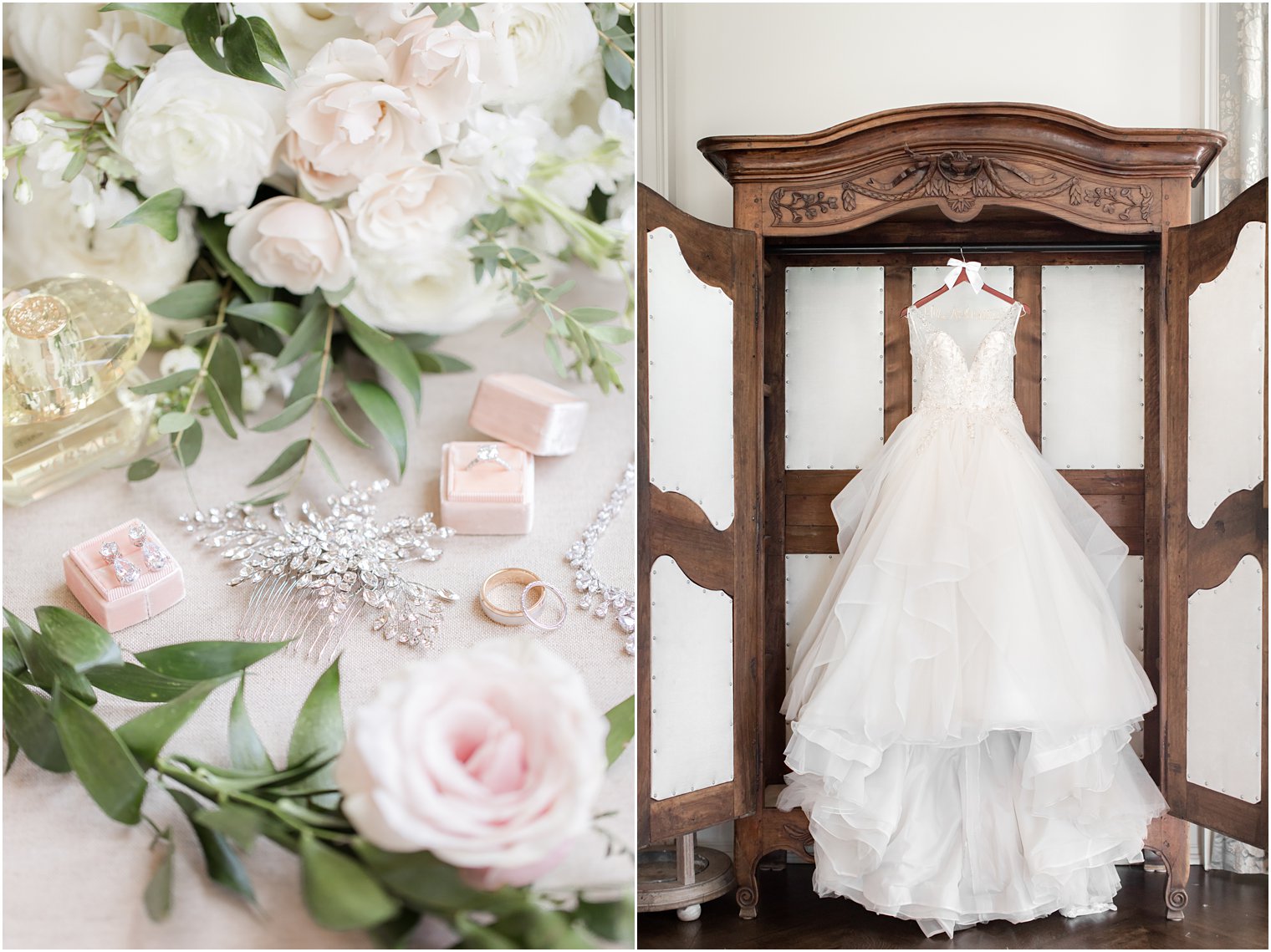 Wedding jewelry and dress at Park Chateau Estate bridal suite
