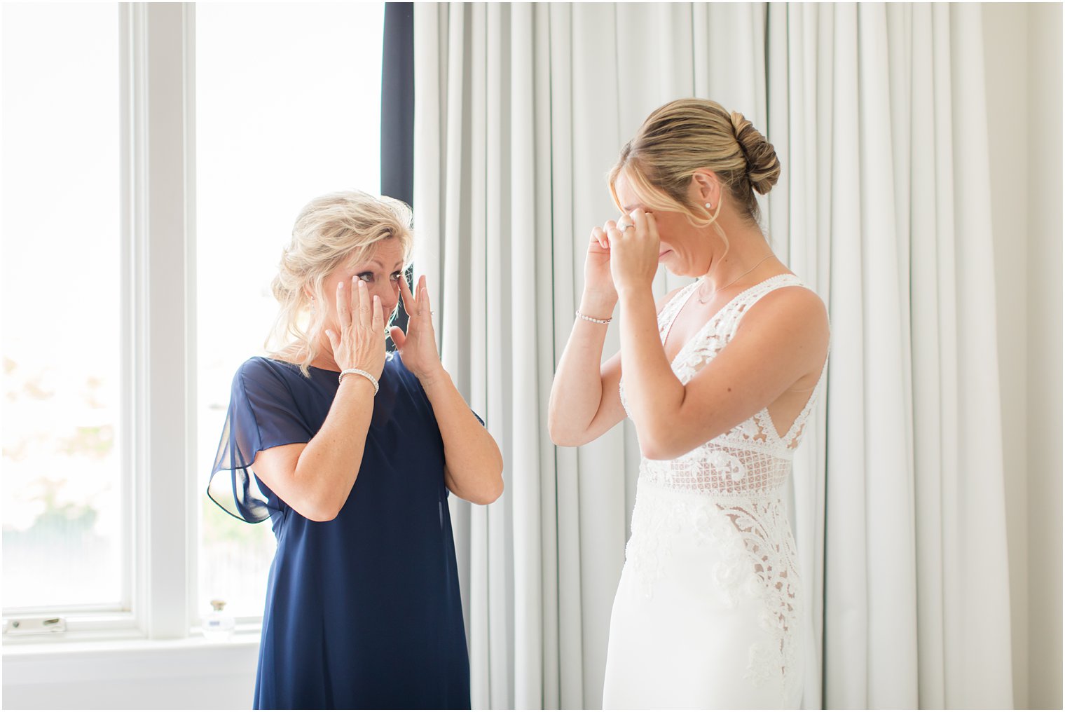 mom and bride have an emotional moment before NJ wedding day with Idalia Photography