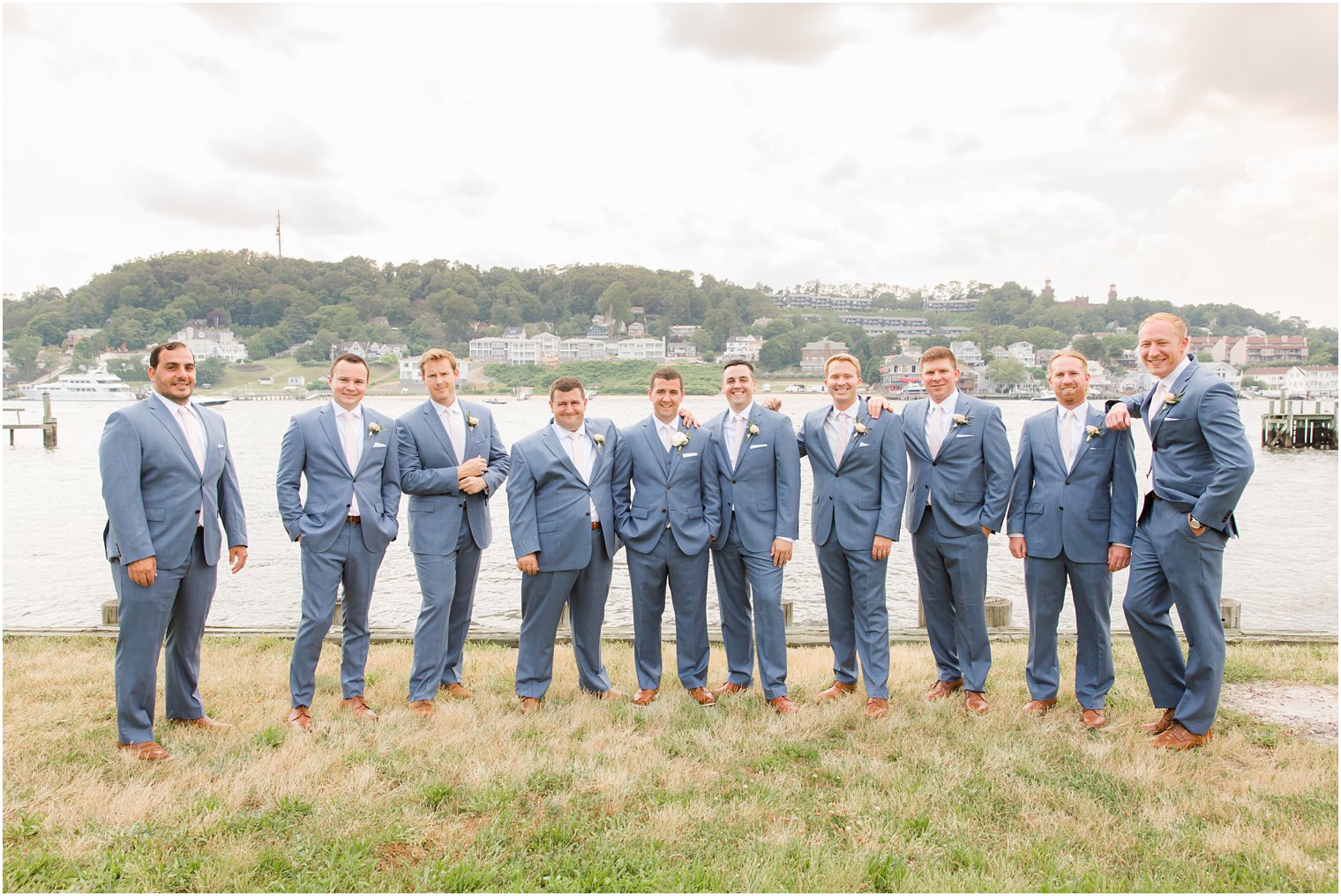 groomsmen on New Jersey wedding day at Sandy Hook Chapel wedding day with Idalia Photography