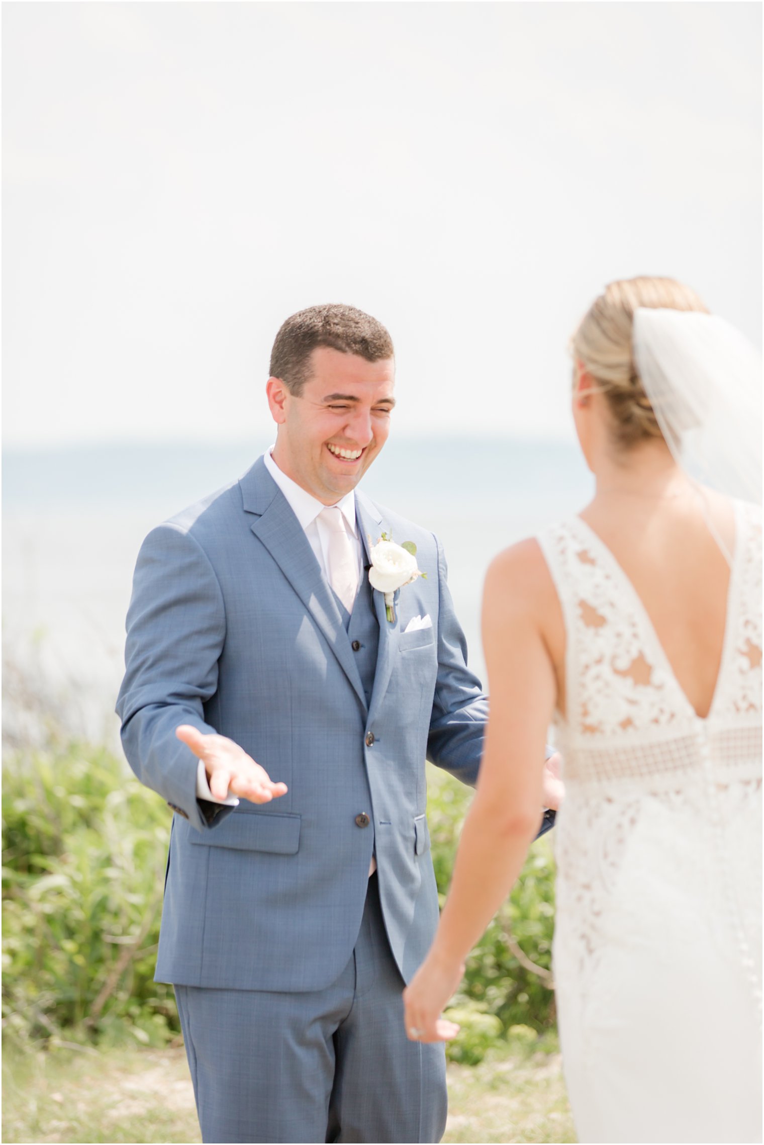 Sandy Hook Chapel wedding day first look photographed by Idalia Photography