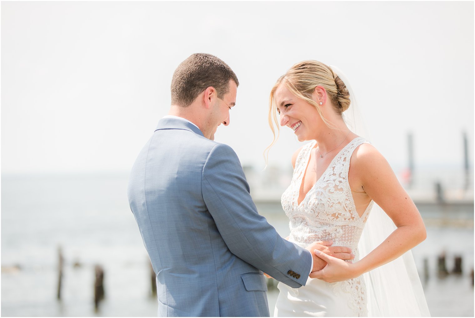 summer Sandy Hook Chapel wedding day first look photographed by Idalia Photography