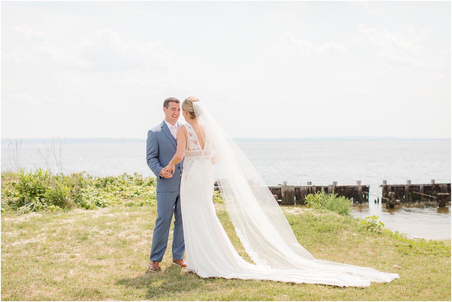 first look photographed by Idalia Photography at Sandy Hook Chapel