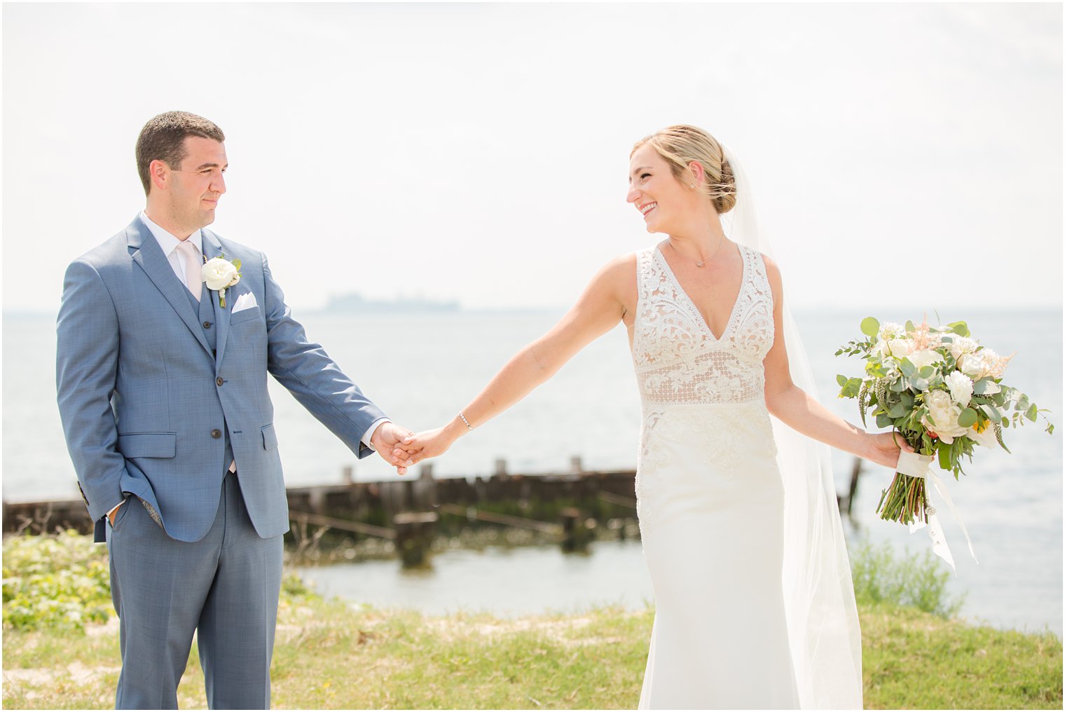 newlywed portraits at Sandy Hook Chapel in Atlantic Highlands NJ with Idalia Photography