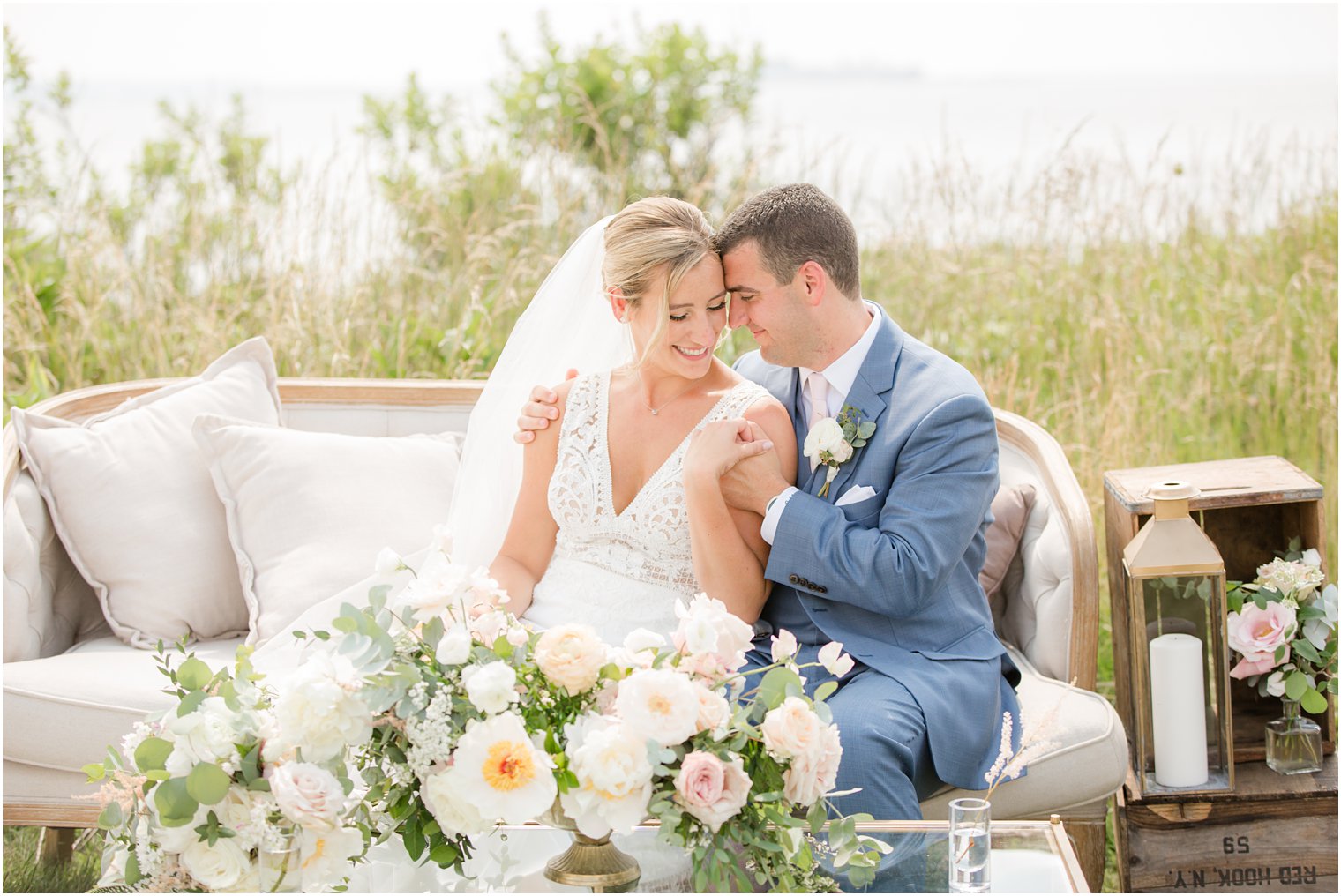 outdoor reception seating at Sandy Hook Chapel with Idalia Photography