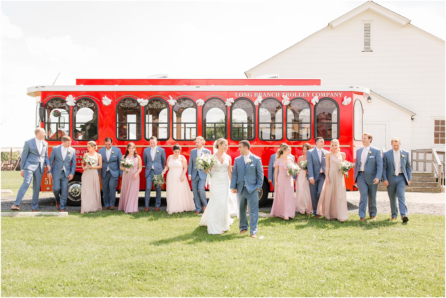 wedding party portraits with Long Branch Trolley Company with Idalia Photography