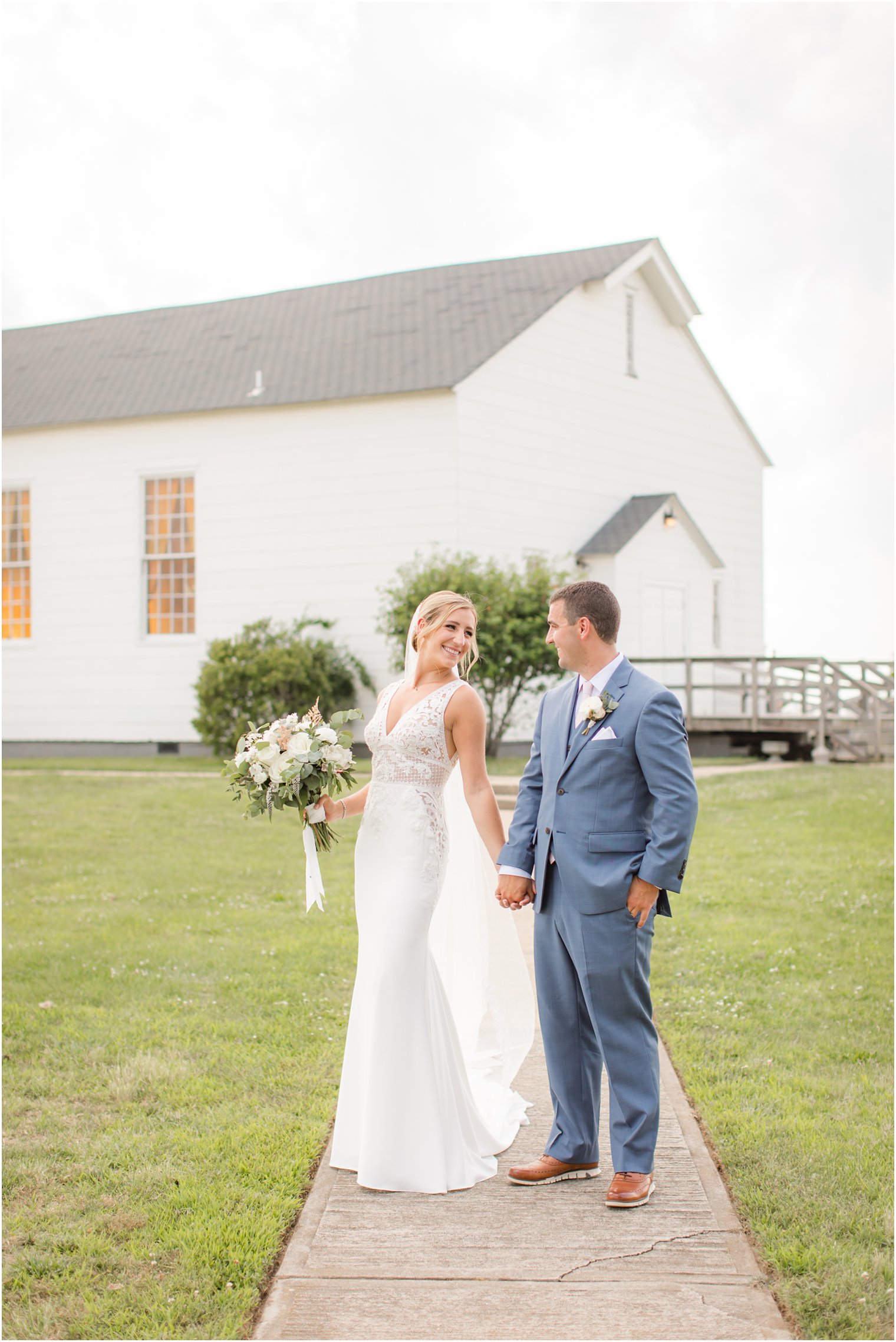 Summer wedding portraits at Sandy Hook Chapel by NJ photographer Idalia Photography