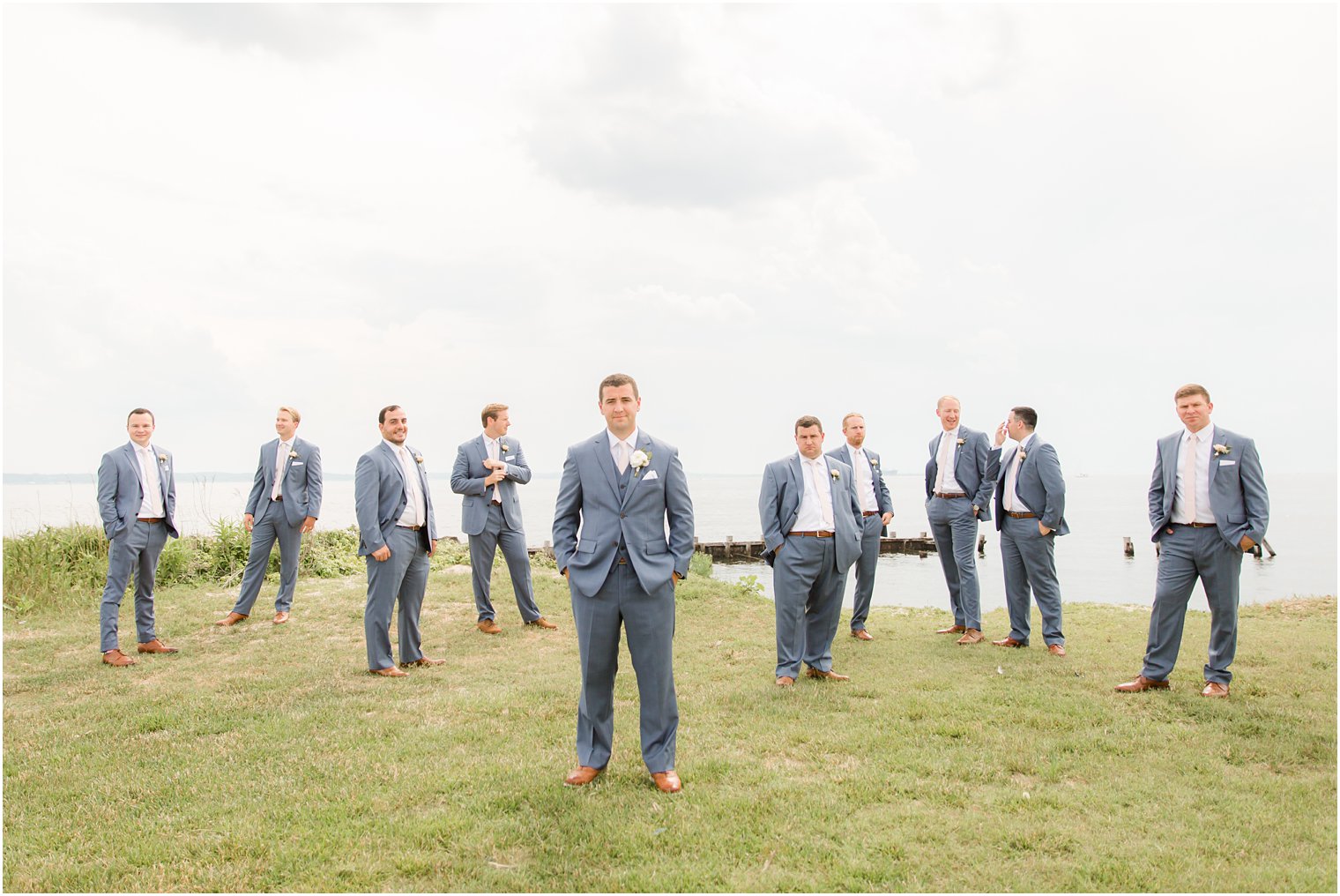 Classic groomsmen portraits at Sandy Hook Chapel by Idalia Photography