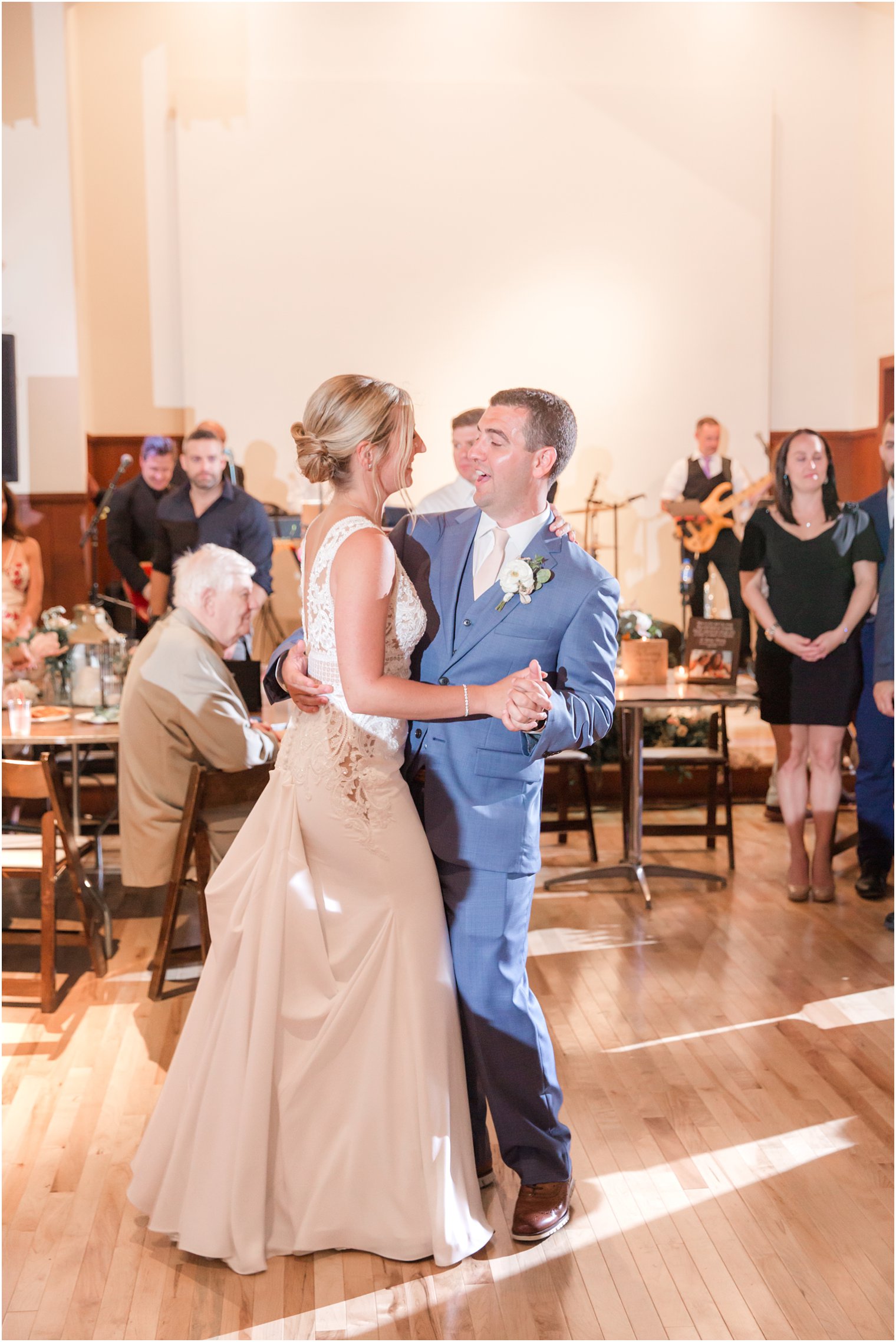 first dance at Sandy Hook Chapel wedding reception photographed by Idalia Photography