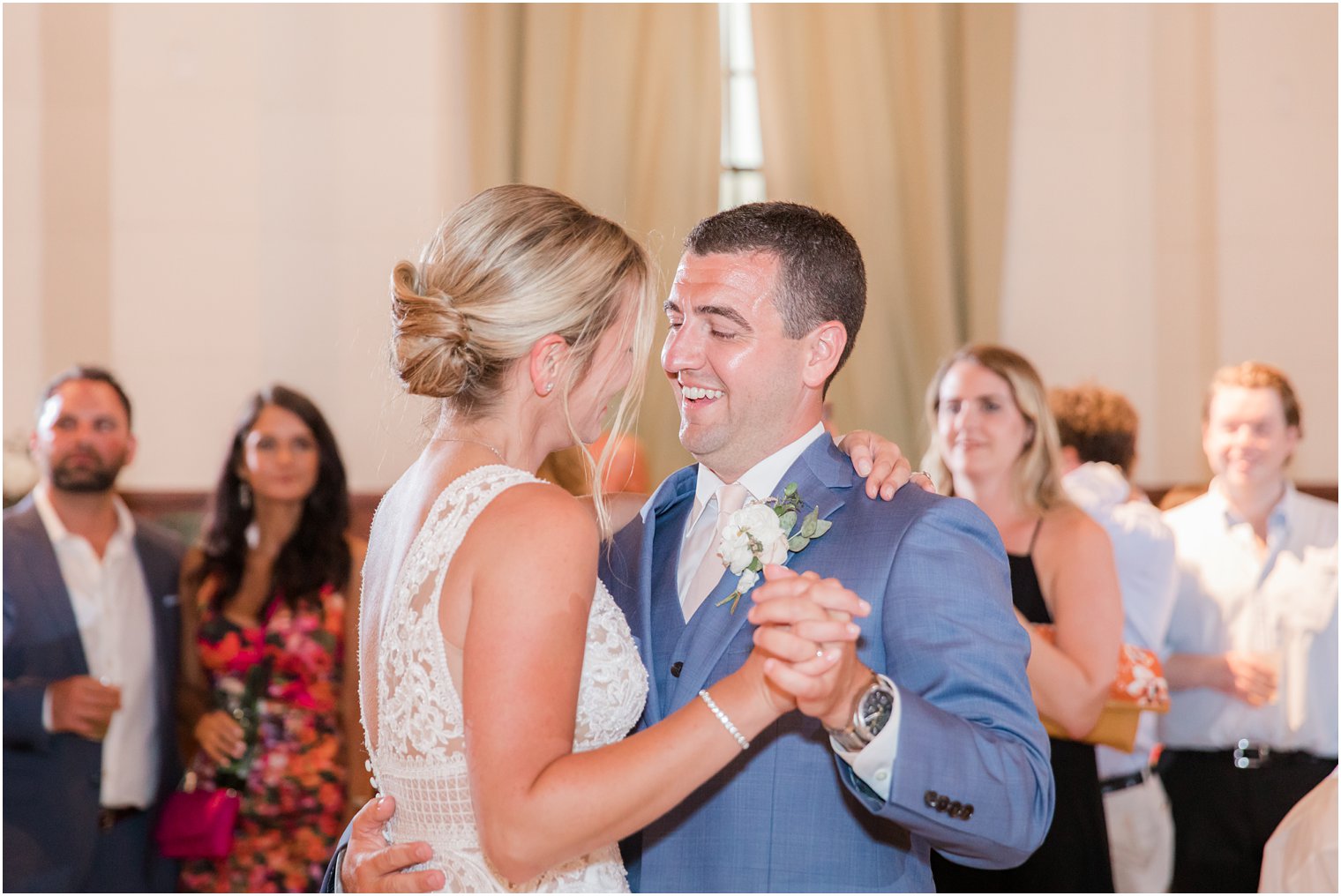 first dance at Sandy Hook Chapel wedding reception photographed by Idalia Photography