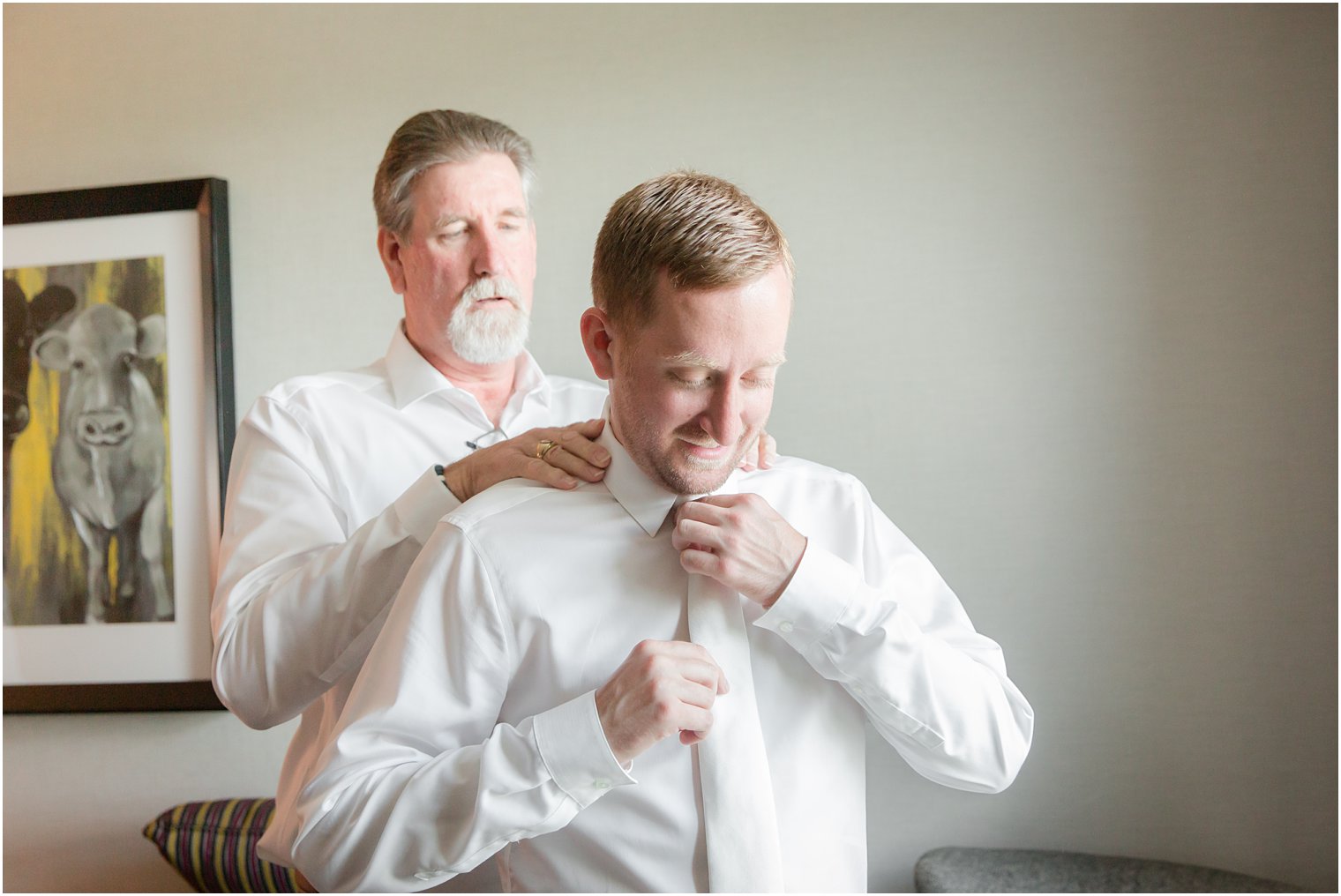 Groom getting ready with his father | Stone House at Stirling Ridge Wedding Photography by Idalia Photography
