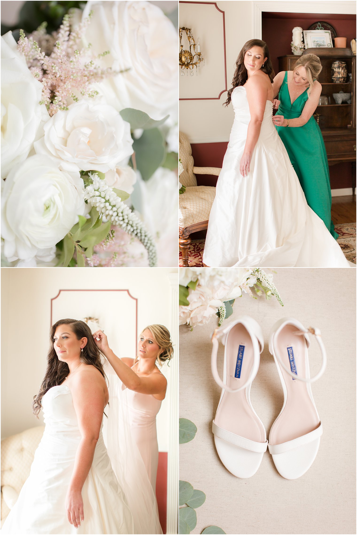 Bride getting ready with her mother and maid of honor