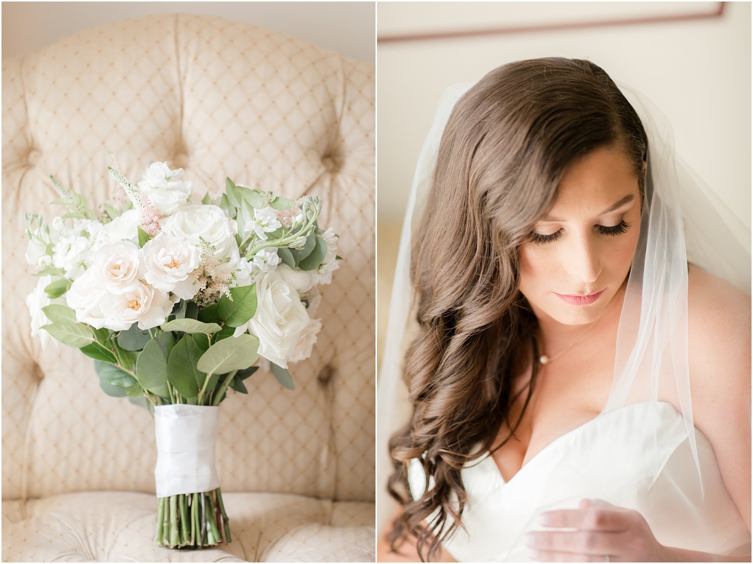 Bridal portrait with veil and bouquet