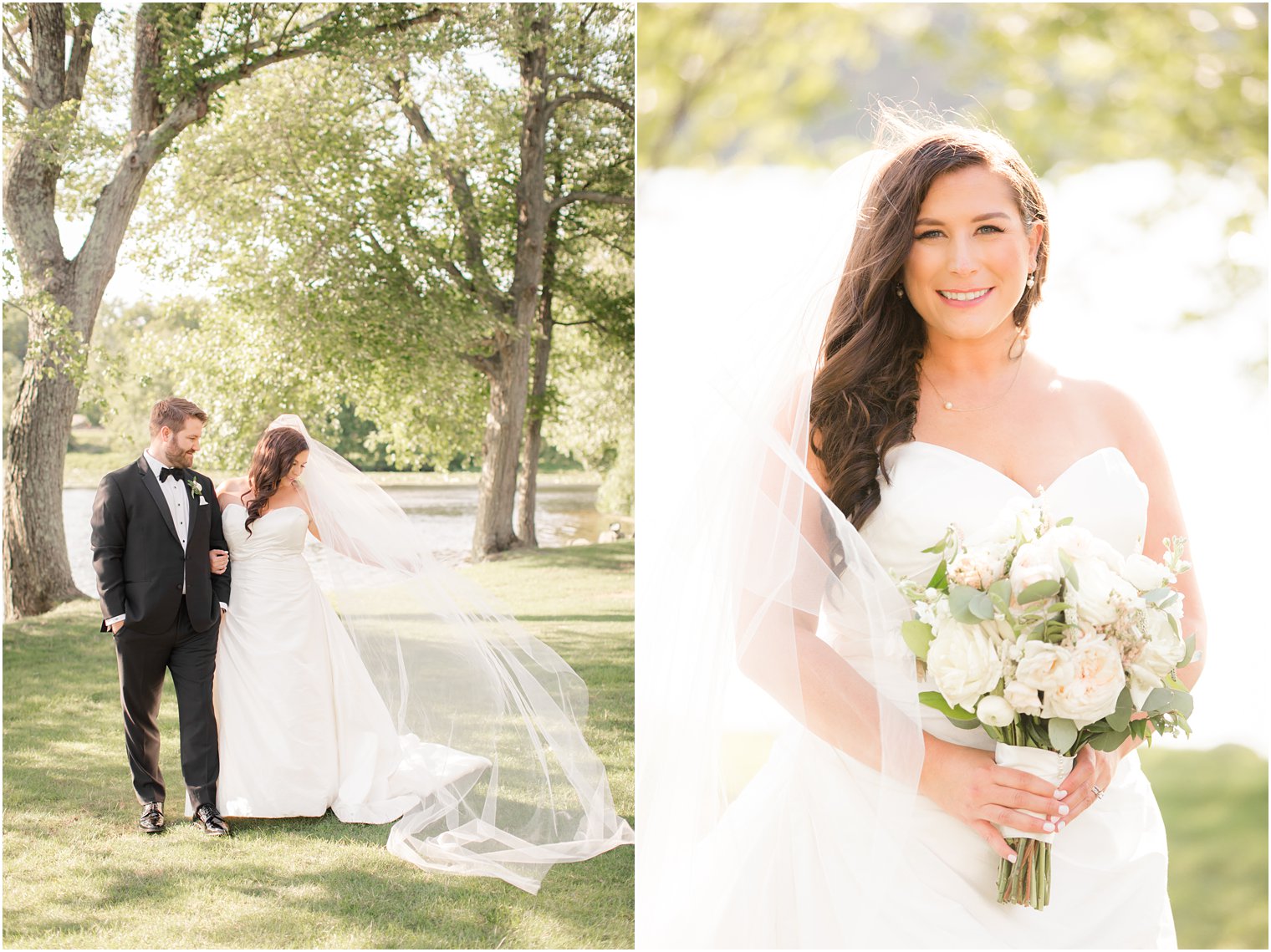 Bride's cathedral veil blowing in the wind 