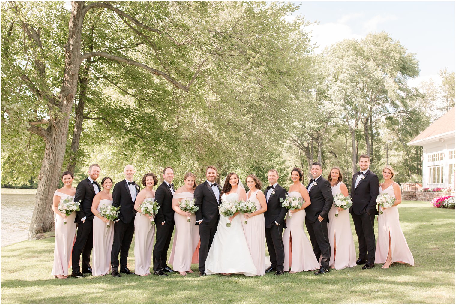 Bridal party for a black tie wedding at Indian Trail Club