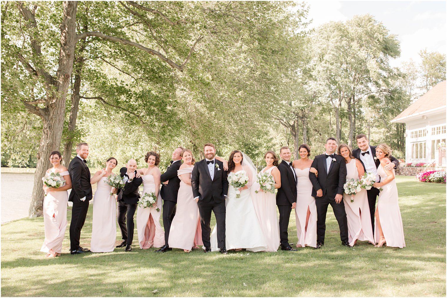 Bridal party for a black tie wedding at Indian Trail Club