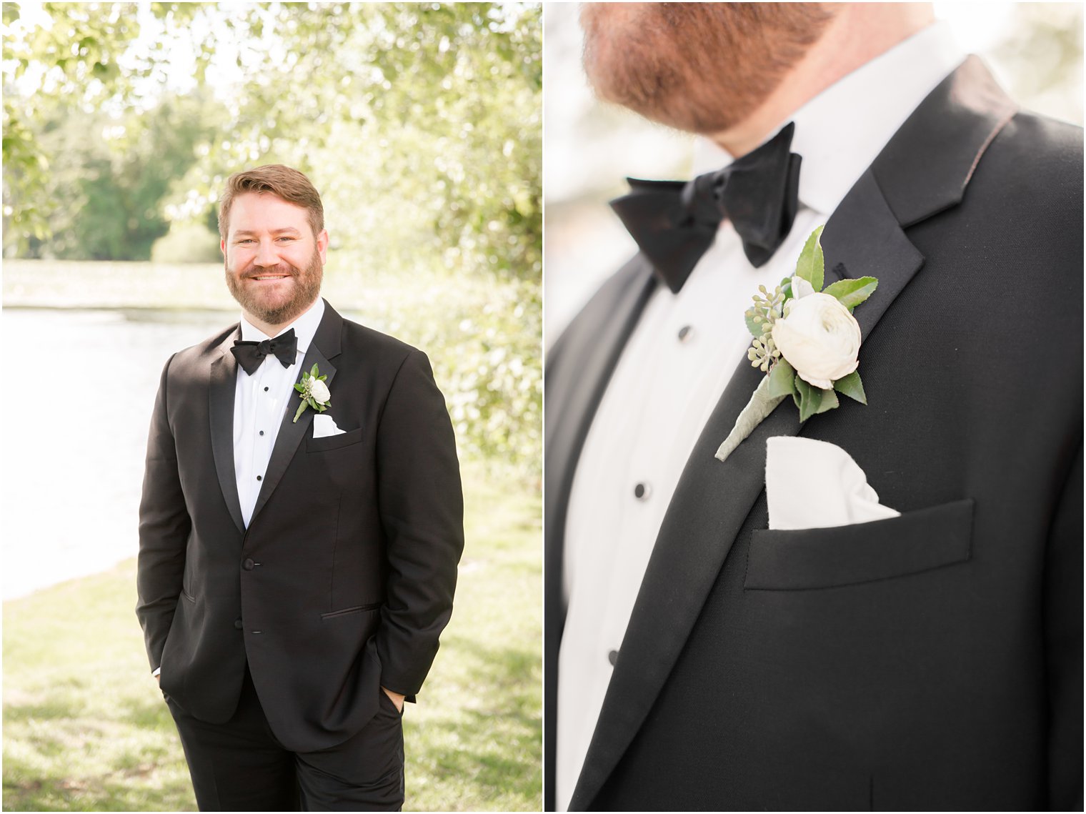 Groom wearing black tuxedo 