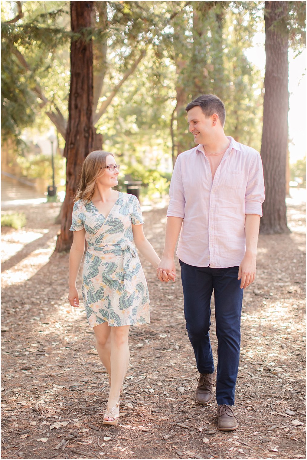 Couple walking at Stanford University