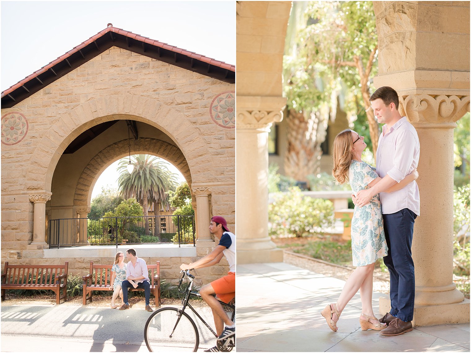 Documentary style engagement photos on Stanford campus
