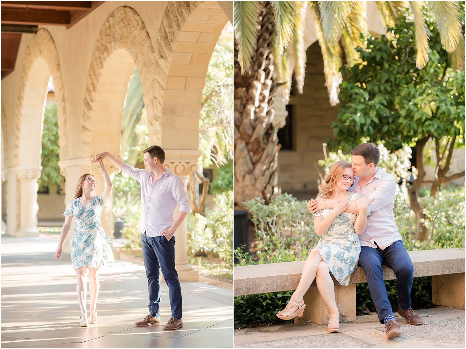 Romantic engagement photos of young couple at Stanford University