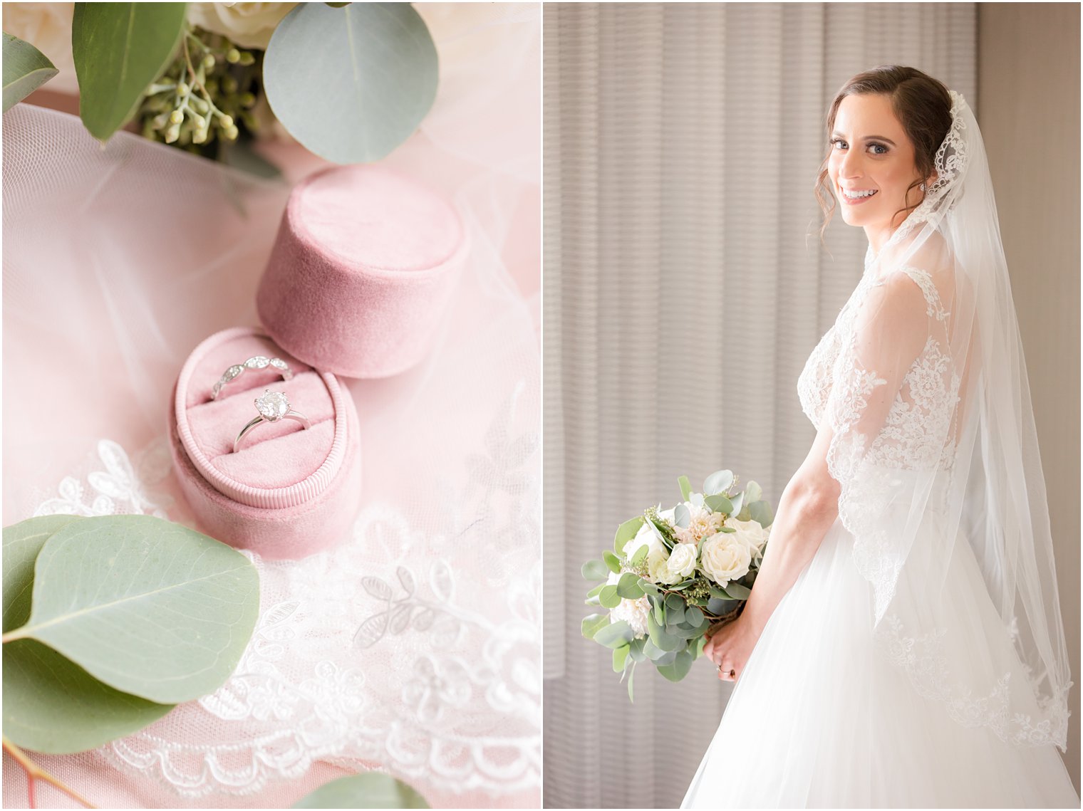 Bridal portrait of bride wearing lace veil 