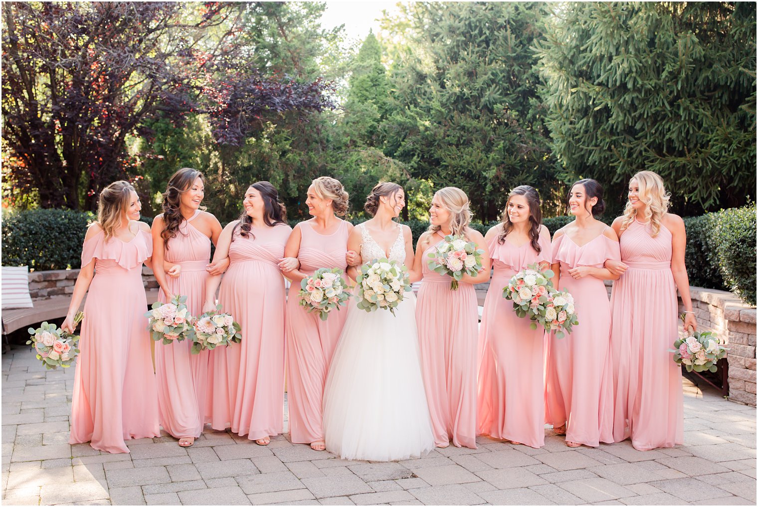 Candid photo of bride and bridesmaids walking