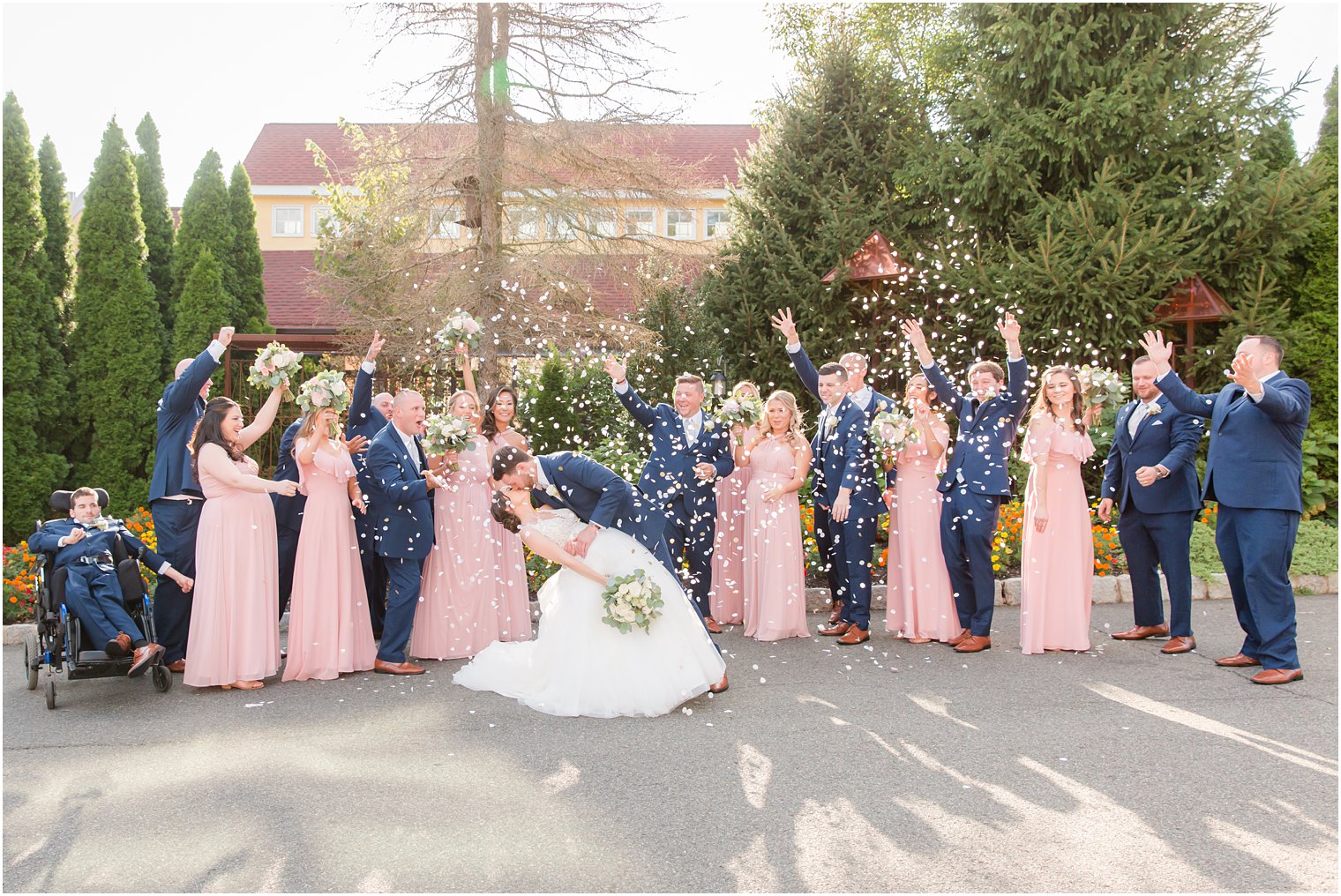 Bridal party with confetti portraits at Stone House at Stirling Ridge Wedding Photos by NJ Wedding Photographers Idalia Photography