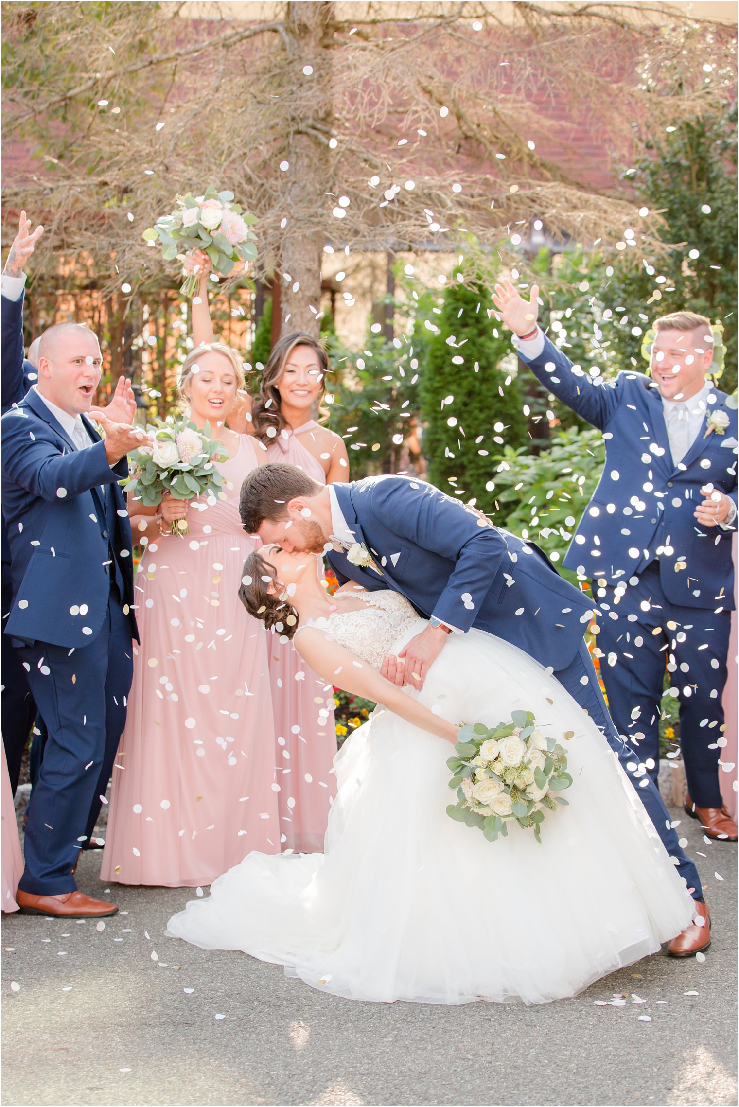 Bridal party with confetti portraits at Stone House at Stirling Ridge Wedding Photos by NJ Wedding Photographers Idalia Photography