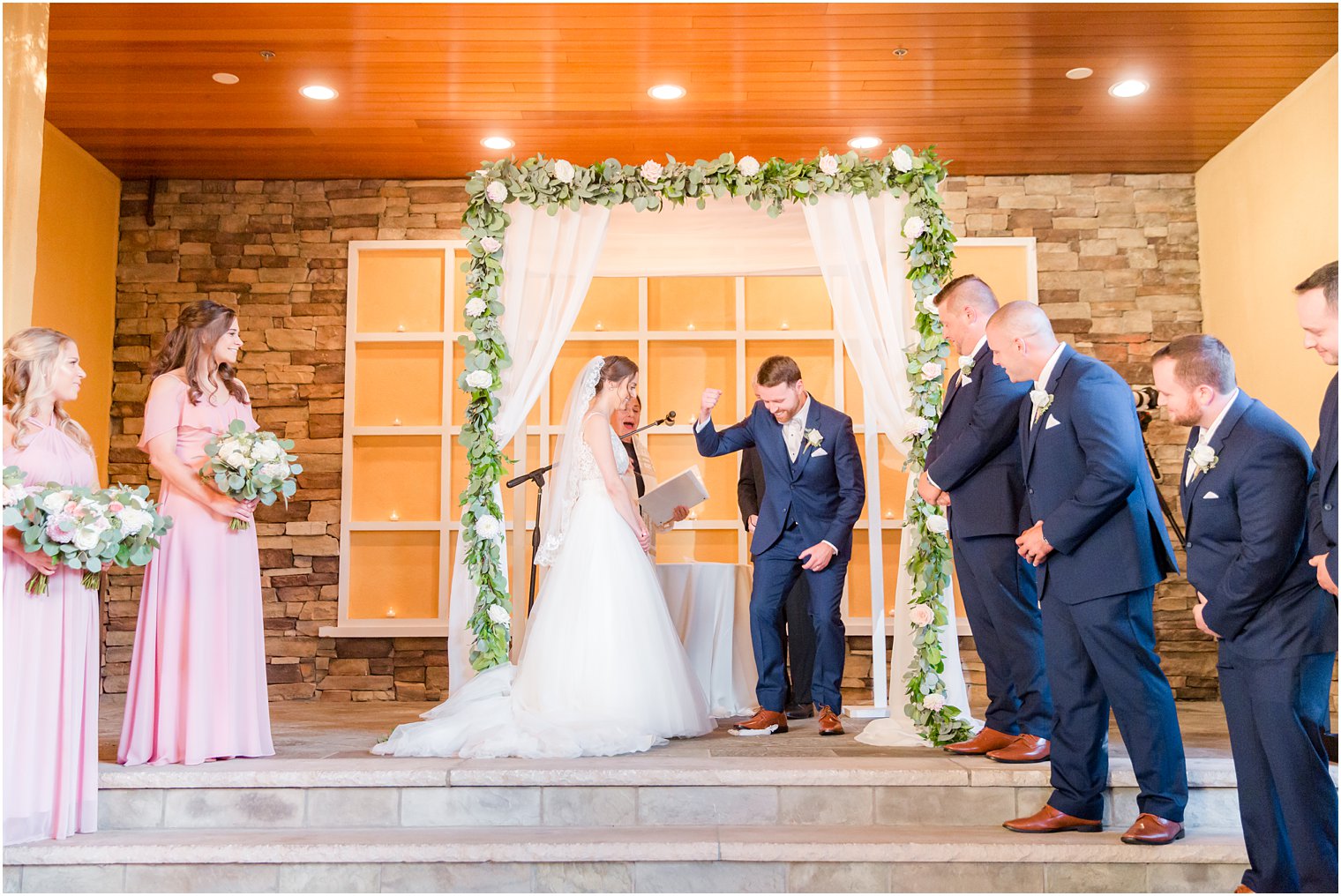 Wedding ceremony at Stone House at Stirling Ridge Wedding Photos by NJ Wedding Photographers Idalia Photography