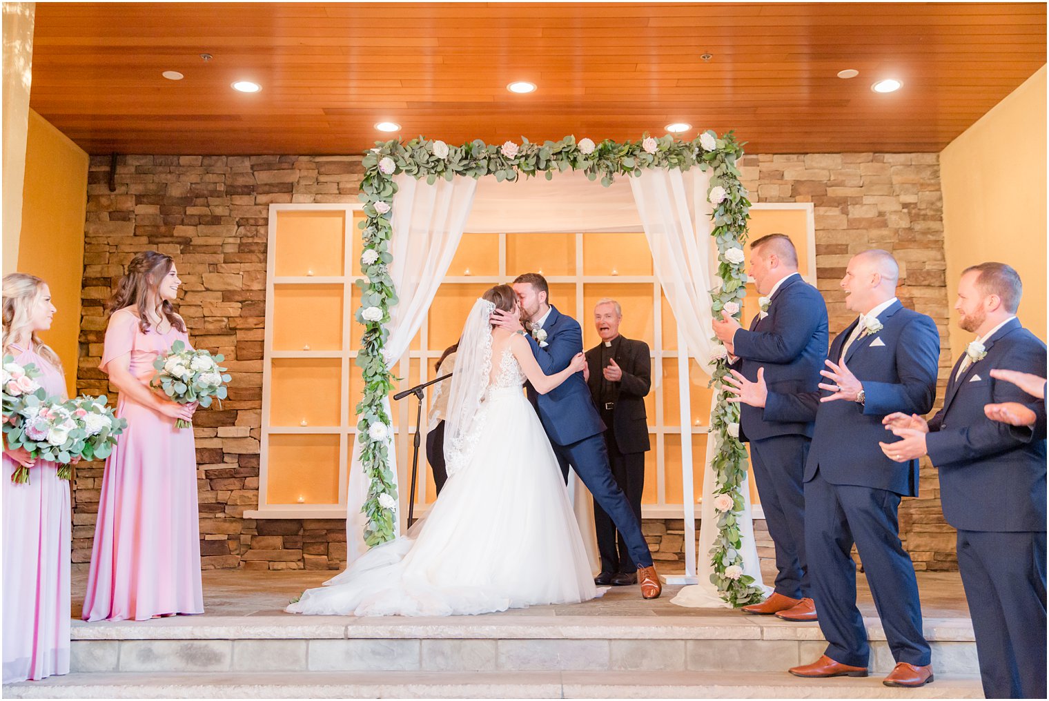 Wedding ceremony at Stone House at Stirling Ridge Wedding Photos by NJ Wedding Photographers Idalia Photography